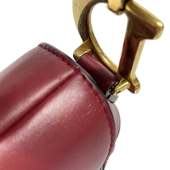 Christian Dior Handbag Saddle Bag Red Leather Gold Hw - Picture 14 of 15